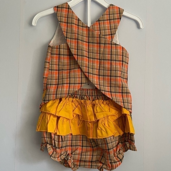 𝅺NEW Lil Cactus Brown Orange Plaid Turkey Criss-cross Back Top and Bloomer Set - Picture 3 of 7
